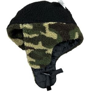 Cat & Jack Boys' Camo Sherpa and Black Winter Hat - One Size - NWT